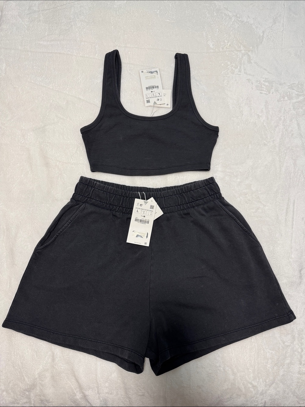 Zara Ribbed Crop Tank & French Terry Shorts Matching Set